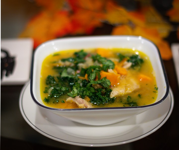 Lemony Chicken, Kale, Sweet Potato, and Red Lentil&nbsp;Stew